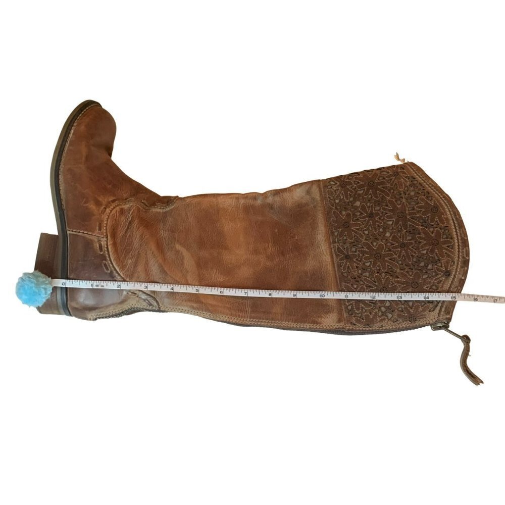 Corral Charlotte Brown Distressed Leather Daisy Laser Cut Tall Equestrian Boots - Picture 9 of 11